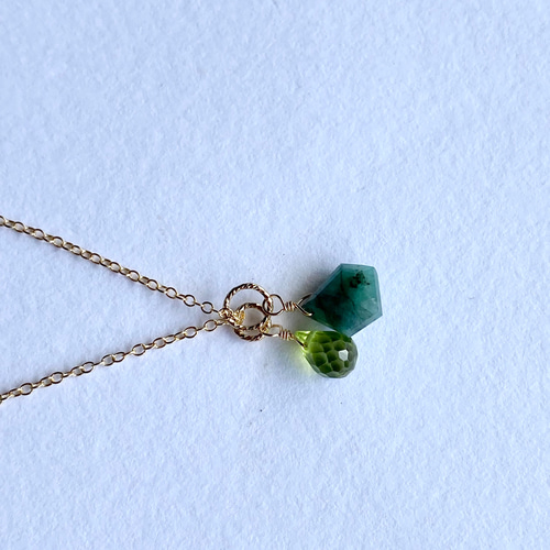 2way エメラルドのネックレス 14kgf/sv925 5月誕生石 翠玉 ペリドット