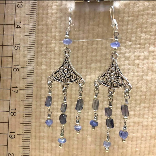 天然石タンザナイト&アイオライト925シルバーフックピアス ピアス 