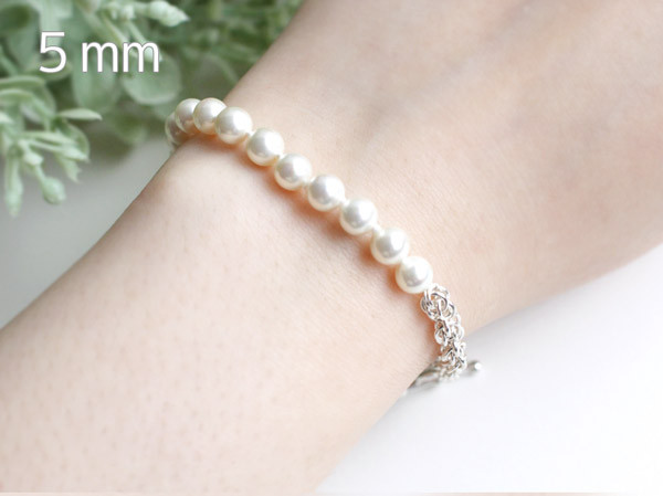 【選べる：パール大きさ】貝ミガキパールと チェーンの ブレスレット/ SV925
