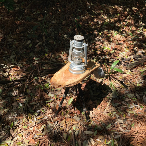 キャンプテーブル 欅（ケヤキ）一枚板 3脚テーブルサイドテーブル