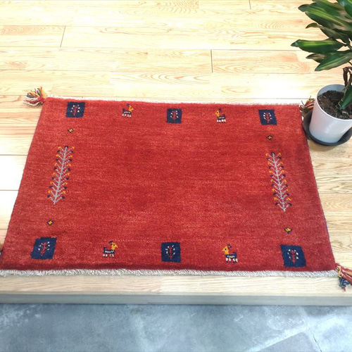 ペルシャ ギャッベ 玄関マット 90x60 貴重な横柄 茜色 花 生命の木