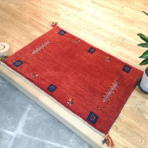 ペルシャ ギャッベ 玄関マット 90x60 貴重な横柄 茜色 花 生命の木