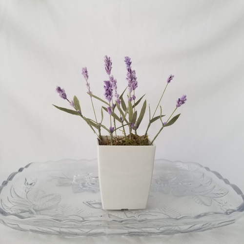 手染め 小さなラベンダー畑 鉢植え風 布花 アートフラワー