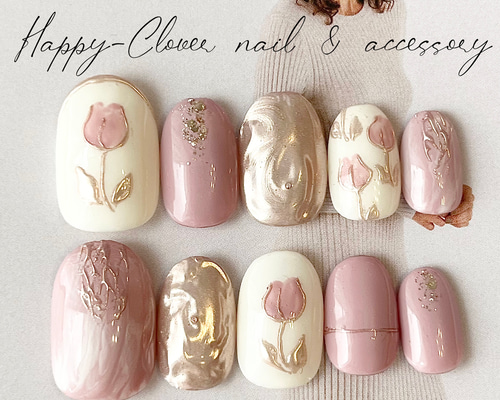 チューリップネイル　ニュアンスネイル　ネイルチップ　蝶々ネイル チューリップネイルニュアンスネイルネイルチップ蝶々ネイル