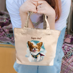 【 ヒーロー パピヨン 】ミニキャンバス トートバッグ　犬　ペット　うちの子　プレゼント　母の日 2枚目の画像