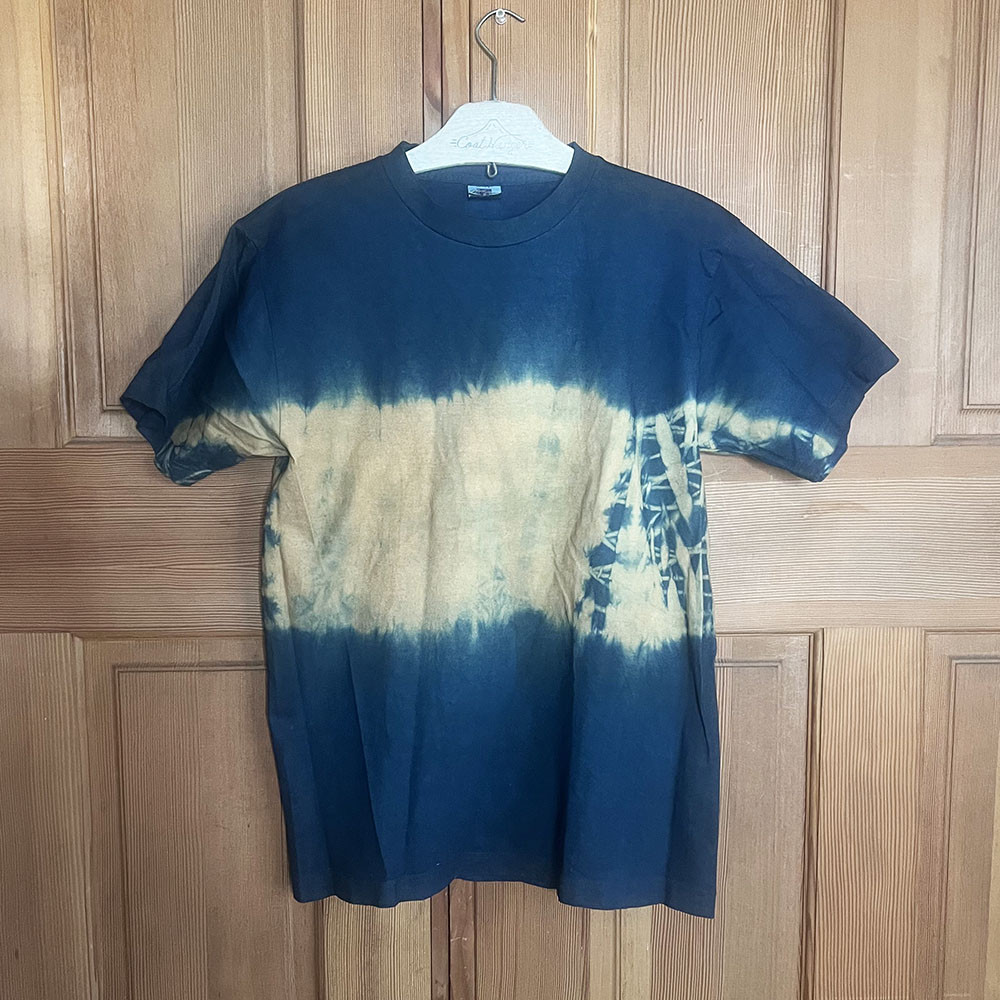 藍と柿渋染め横絞TシャツMサイズのみ1点限り