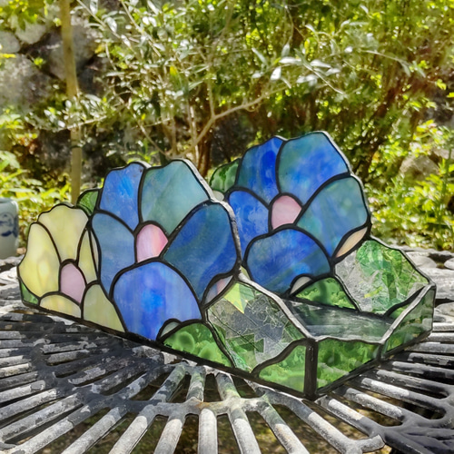 バラが彩る 卓上照明 ステンドグラス 爽やかなブルー