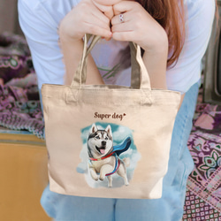 【 ヒーロー シベリアンハスキー 】 ミニキャンバス トートバッグ　犬　ペット　うちの子　プレゼント　母の日 2枚目の画像