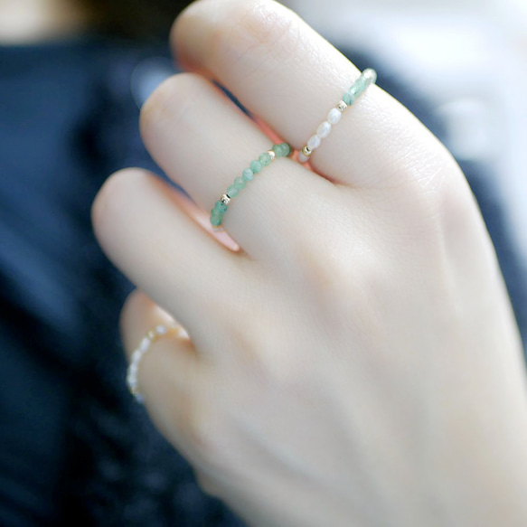 3WAY 帶來幸福的小珍珠和象徵智慧的祖母綠戒指 5月/6月1日誕生石 第3張的照片