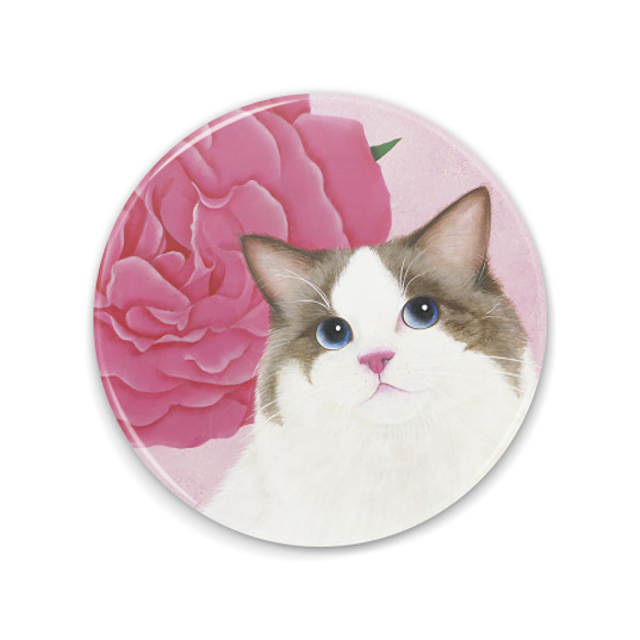 缶ミラー／Pinkrose／猫と薔薇 1枚目の画像