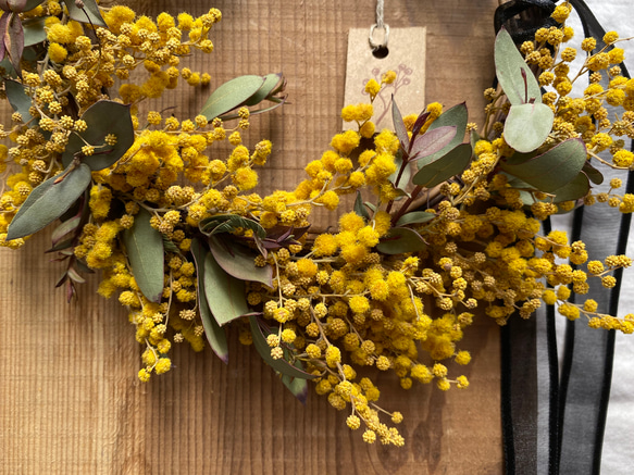 春まちリース♪ mimosa wreath ドライフラワー 母の日 母の日ギフト 母の日のプレゼント 花  お祝い 6枚目の画像