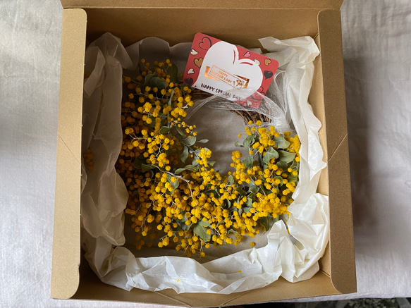春まちリース♪ mimosa wreath ドライフラワー 母の日 母の日ギフト 母の日のプレゼント 花  お祝い 9枚目の画像