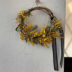 春まちリース♪ mimosa wreath ドライフラワー 母の日 母の日ギフト 母の日のプレゼント 花  お祝い 7枚目の画像