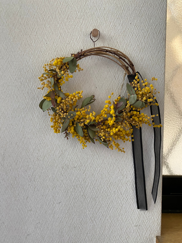 春まちリース♪ mimosa wreath ドライフラワー 母の日 母の日ギフト 母の日のプレゼント 花  お祝い 7枚目の画像
