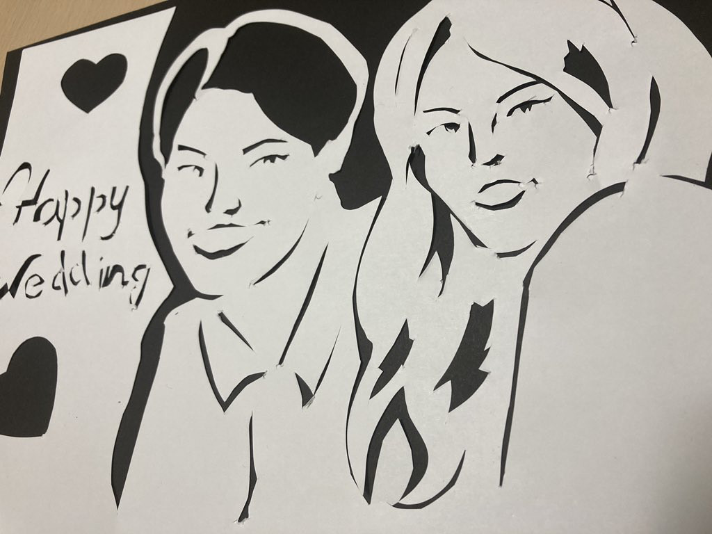 似顔絵切り絵「ペア」～福を呼び込む紙切り師 花房銀蝶 50,000円