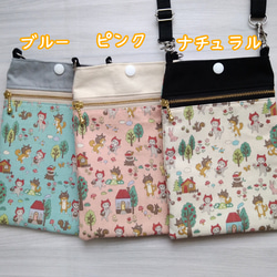 猫ずきんと柴オオカミ スマホショルダー 選べる3色／ショルダー長さ調整可能 2枚目の画像