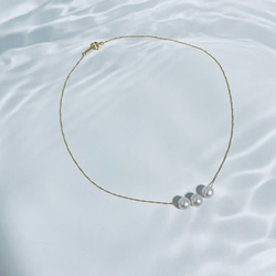 7毫米三重珍珠項鍊（金鍊）～Akoya珍珠白～ 第2張的照片
