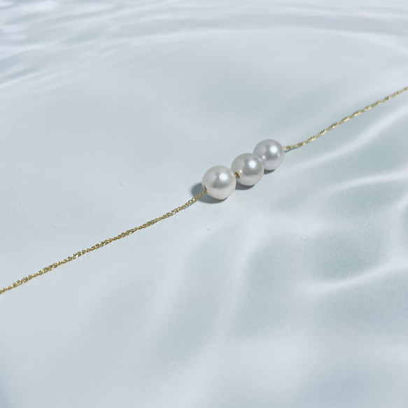 7毫米三重珍珠項鍊（金鍊）～Akoya珍珠白～ 第3張的照片
