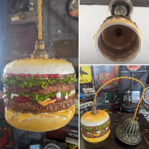 バーガーズカフェ ペンダントランプ  アメリカンダイナー  ハンバーガー電飾看板 ① #吊り下げ式ライト  #シーリング 4枚目の画像