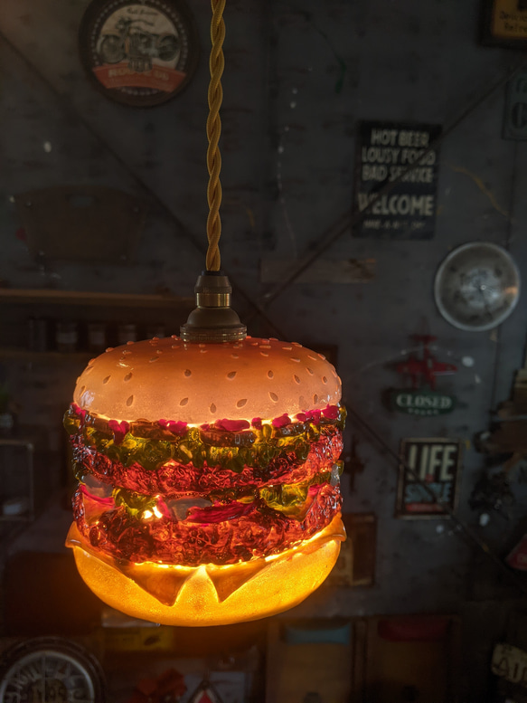 バーガーズカフェ ペンダントランプ  アメリカンダイナー  ハンバーガー電飾看板 ① #吊り下げ式ライト  #シーリング 6枚目の画像