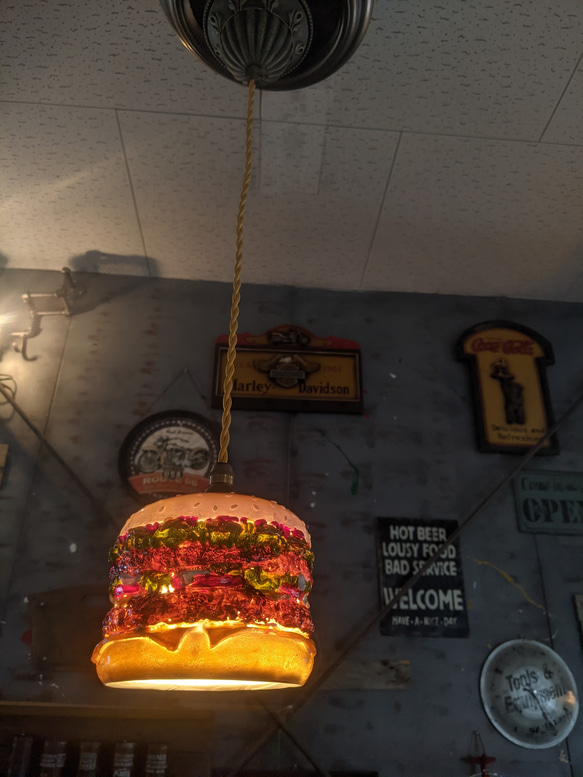 バーガーズカフェ ペンダントランプ  アメリカンダイナー  ハンバーガー電飾看板 ① #吊り下げ式ライト  #シーリング 10枚目の画像