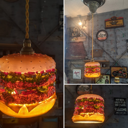 バーガーズカフェ ペンダントランプ  アメリカンダイナー  ハンバーガー電飾看板 ① #吊り下げ式ライト  #シーリング 2枚目の画像