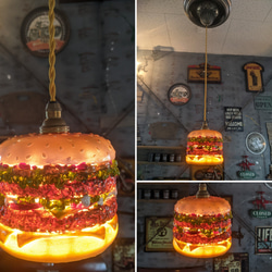 アメリカン雑貨  ペンダントランプ 電飾看板  バーガーズカフェ ハンバーガー ②  #アメリカンダイナー  シーリング 2枚目の画像