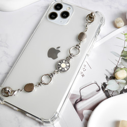 シルバー×ホワイトのキーリングハンガー　スマホケース　iPhoneケース　ストラップ　全機種　スマホチェーン 2枚目の画像