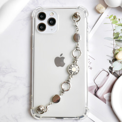 シルバー×ホワイトのキーリングハンガー　スマホケース　iPhoneケース　ストラップ　全機種　スマホチェーン 1枚目の画像