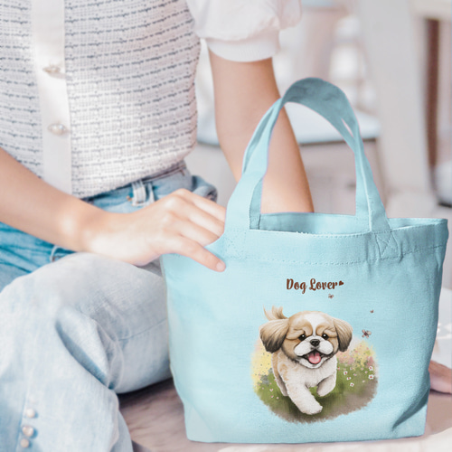 自然に囲まれた シーズー 】ミニキャンバス トートバッグ 犬