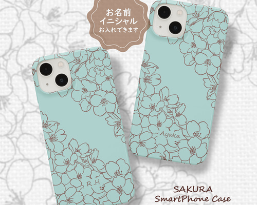 さくら咲くスマホケース チョコミント ラインアート iPhone Android 春