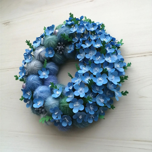 販売済】毛糸玉リース ☆パープル 毛糸花リース