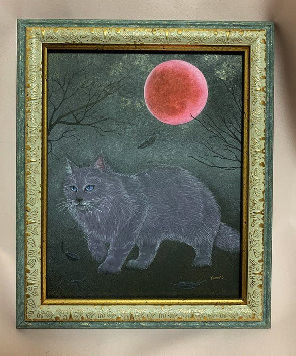 【原画】「あやかしの森」／ミステリアスで美しい猫 1枚目の画像