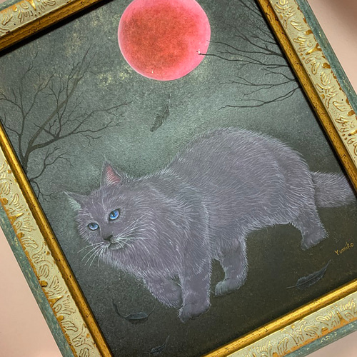原画】「あやかしの森」／ミステリアスで美しい猫 絵画 猫心～にゃん