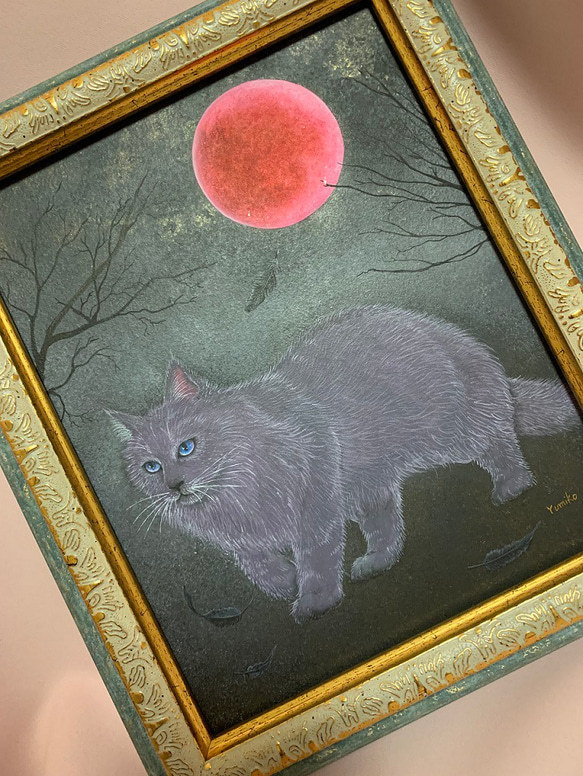 【原画】「あやかしの森」／ミステリアスで美しい猫 2枚目の画像