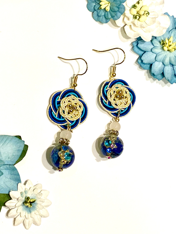 №136】~幸運の守護石~ラピスラズリ 水引ピアス 9月/12月の誕生石