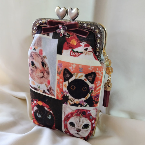 ココちゃん①☆がま口 持ち手付でスマホも入るる〜ヴィンテージ水差し