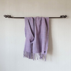 シルクストール 手織り シルク ラミー 絹 麻 ラベンダー チェック 絣 紫陽花 9枚目の画像