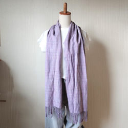 シルクストール 手織り シルク ラミー 絹 麻 ラベンダー チェック 絣 紫陽花 11枚目の画像