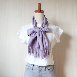 シルクストール 手織り シルク ラミー 絹 麻 ラベンダー チェック 絣 紫陽花 3枚目の画像