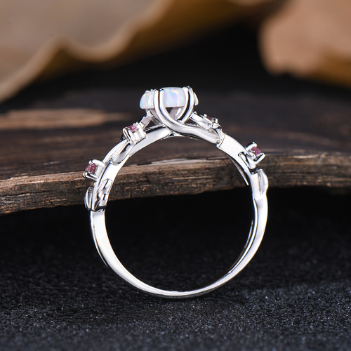 10月の誕生石 ホワイトオパール 結婚指輪 ピンクトルマリン