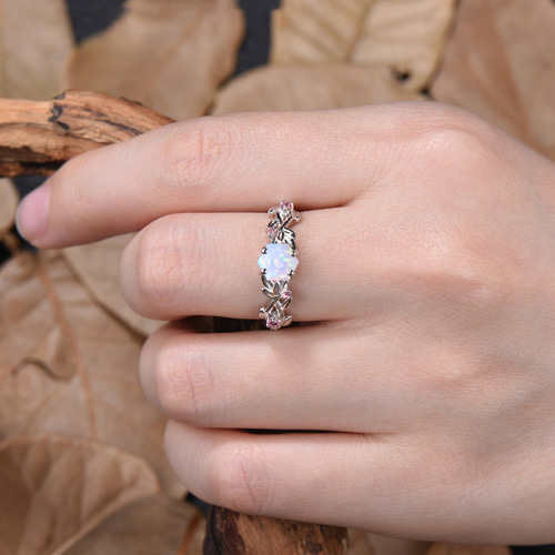 10月の誕生石 ホワイトオパール 結婚指輪 ピンクトルマリン