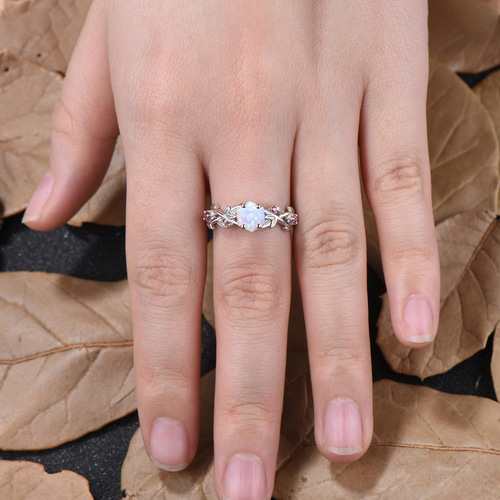 10月の誕生石 ホワイトオパール 結婚指輪 ピンクトルマリン