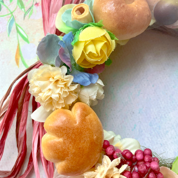 本物ミニパンとお花のアレンジリース♡パン増量 8枚目の画像
