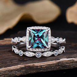 9月の誕生石ブルーサファイア婚約指輪セットヴィンテージモ