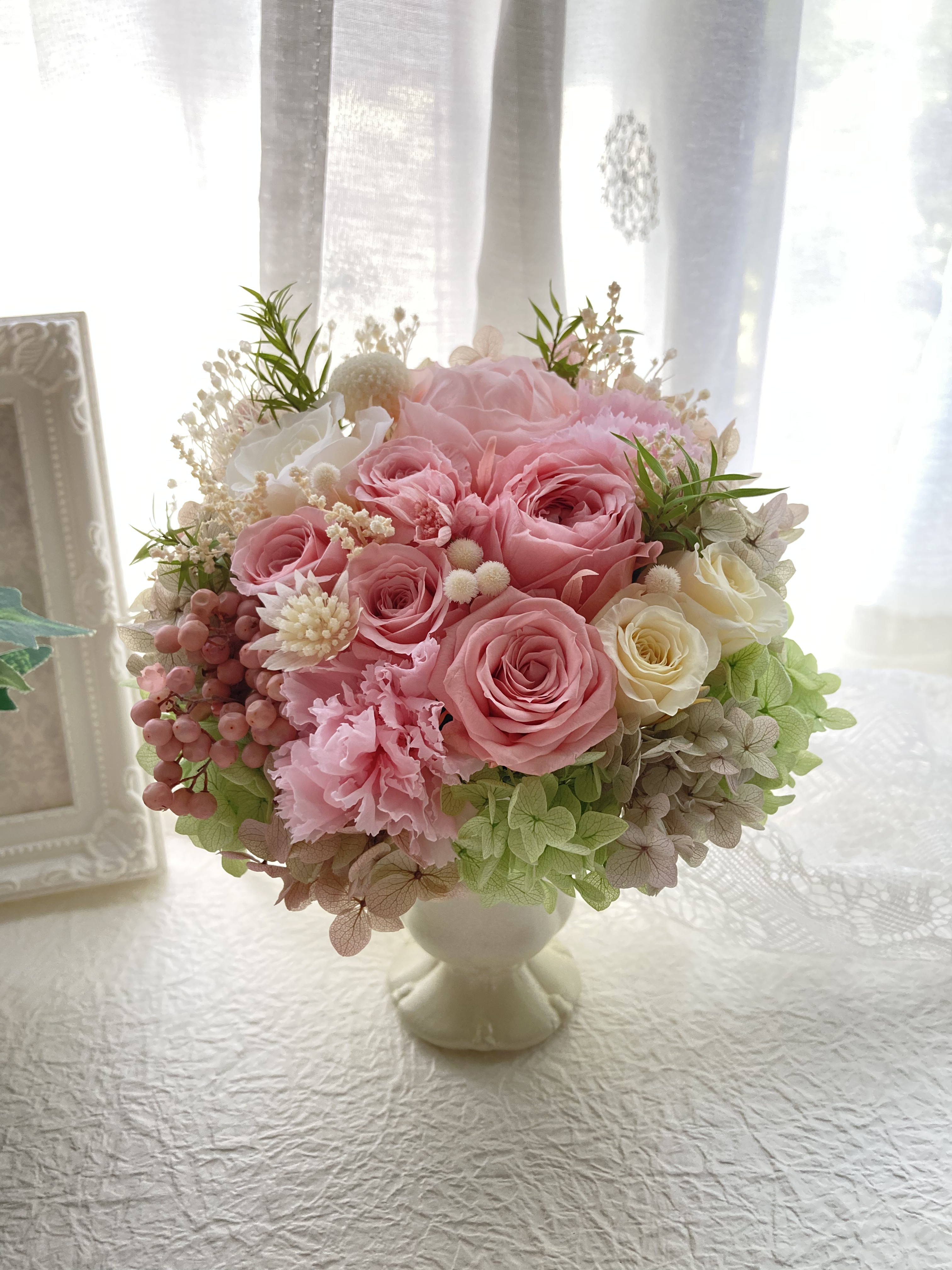 薔薇プリザーブドフラワーピンク系アレンジ 母の日ギフト誕生日プレゼント 結婚新築開店還暦祝い 敬老の日 春インテリア