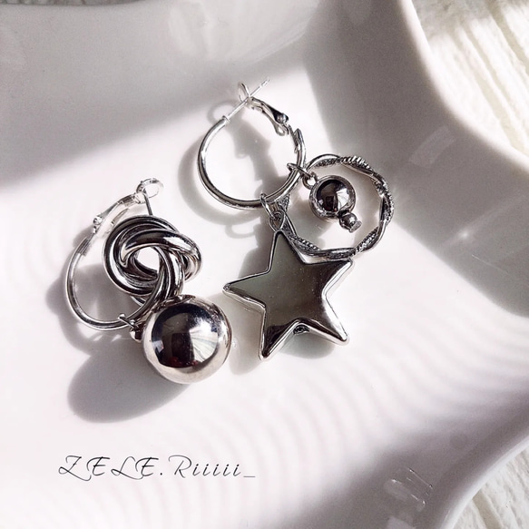 再販＿＿♡ 星チャームピアス / シルバー フープピアス ピアス