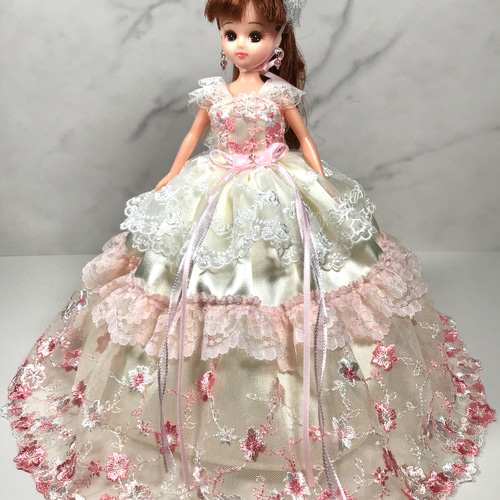 リカちゃん用着せ替えドレス 桃色お花のレースたっぷりドレス その他 