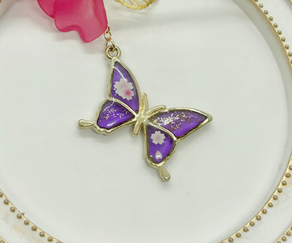 桜蝶 と 枝垂れ桜 の 簪 〜 紫×ピンク 〜 2枚目の画像