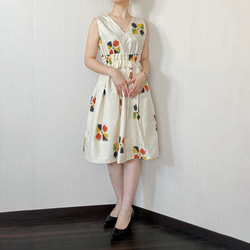 Vネック ノースリーブ ワンピース 【 着物リメイク 】 一点物 * 紬